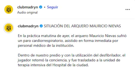 El comunicado de Deportivo Madryn sobre Mauricio Nievas.