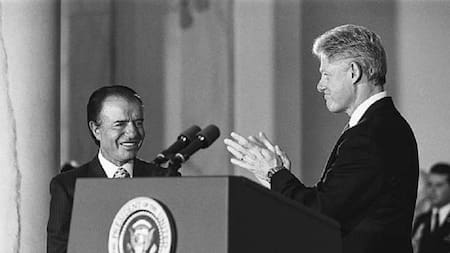 El Presidente Clinton recibe al presidente Menem en la Casa Blanca, el 11 de enero de 1999