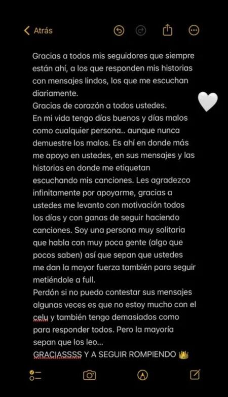 Posteo de Lauty Gram en Instagram