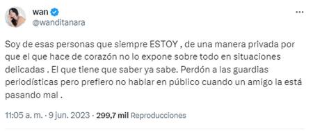 El mensaje de Wanda Nara sobre la situación penal de L-Gante. Foto: Twitter.