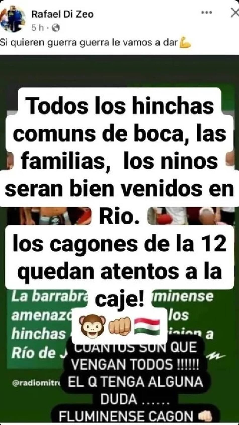 Posteo de Rafael Di Zeo. Foto: NA / redes sociales.