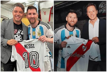 Lionel Messi junto a Marcelo Gallardo y Jorge Brito. Foto: X @ColapintoDRiver