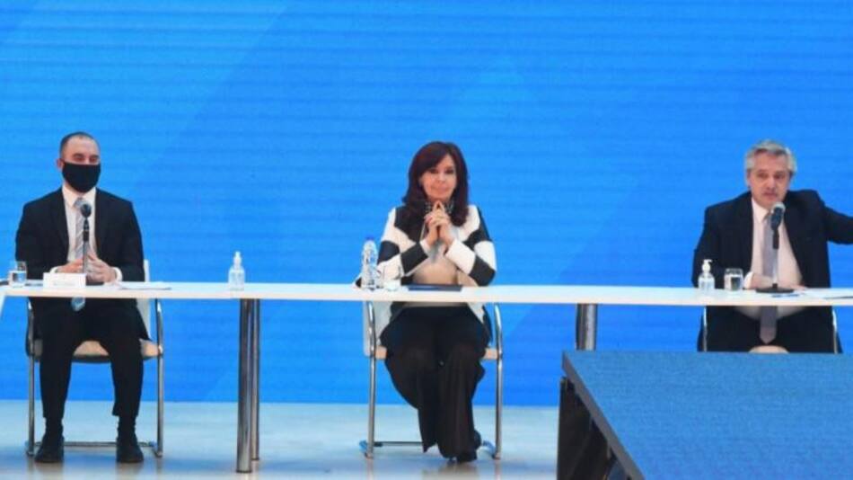 Martín Guzmán, Cristina Kirchner y Alberto Fernández, NA