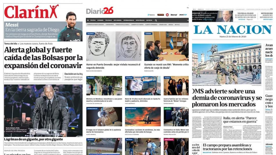 Tapa diarios, martes 25 de febrero de 2020|
