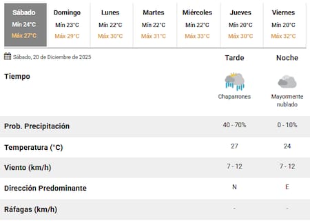 Hasta cuándo llueve el sábado 20 de diciembre en Buenos Aires.