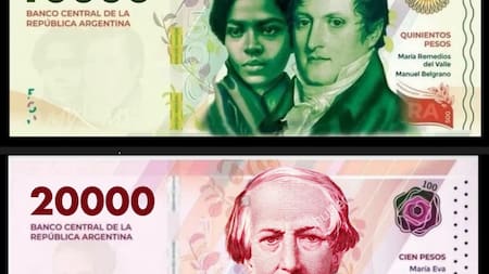 Nuevos billetes de $ 10.000 y $ 20.000. Foto: Twitter