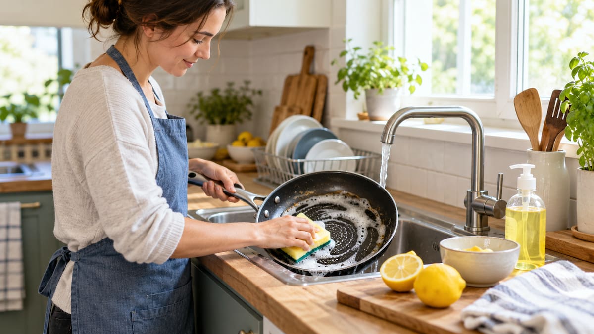 Mujer limpiando un limón.