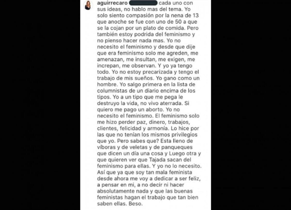 Tuits de Carolina Aguirre, feminismo, Jimena Barón, Twitter