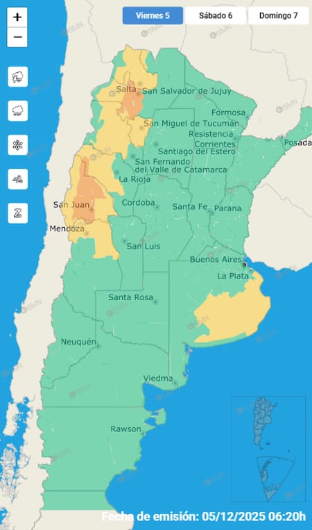 El mapa de las tormentas este viernes 5 de diciembre en Argentina.