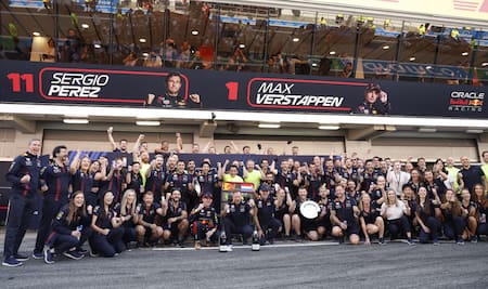 Los festejos de Red Bull en el Gran Premio de España. Foto: Reuters.