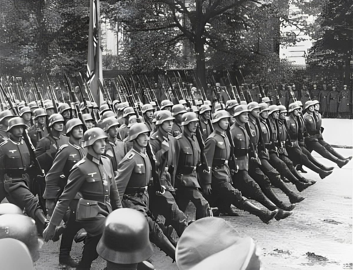 Tropas alemanas desfilan en Varsovia después de la rendición de Polonia, 28-30 de septiembre de 1939. Foto: United States Holocaust Memorial Museum.