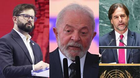 Gabriel Boric, Lacalle Pou y Boric. Foto: Efe y Reuters