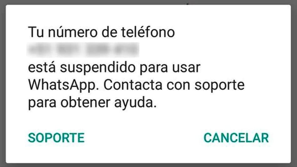 Suspensión de cuentas de WhatsApp. Fuente: WhatsApp.