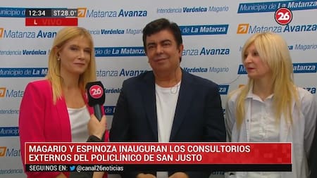 Verónica Magario y Fernando Espinoza, La Matanza, inauguración consultorios externos Policlínico de San Justo, móvil con Canal 26