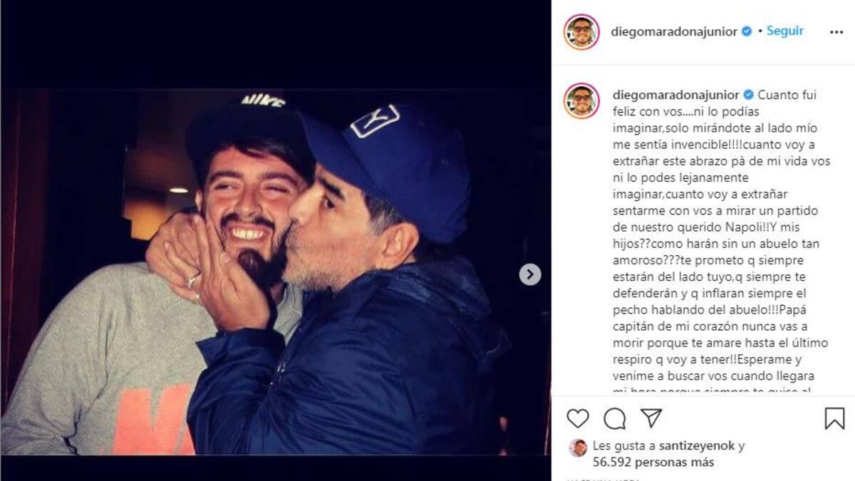 Diego Maradona Junior y Diego Armando Maradona, foto Instagram