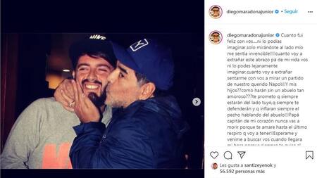 Diego Maradona Junior y Diego Armando Maradona, foto Instagram