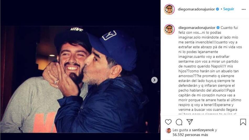 Diego Maradona Junior y Diego Armando Maradona, foto Instagram