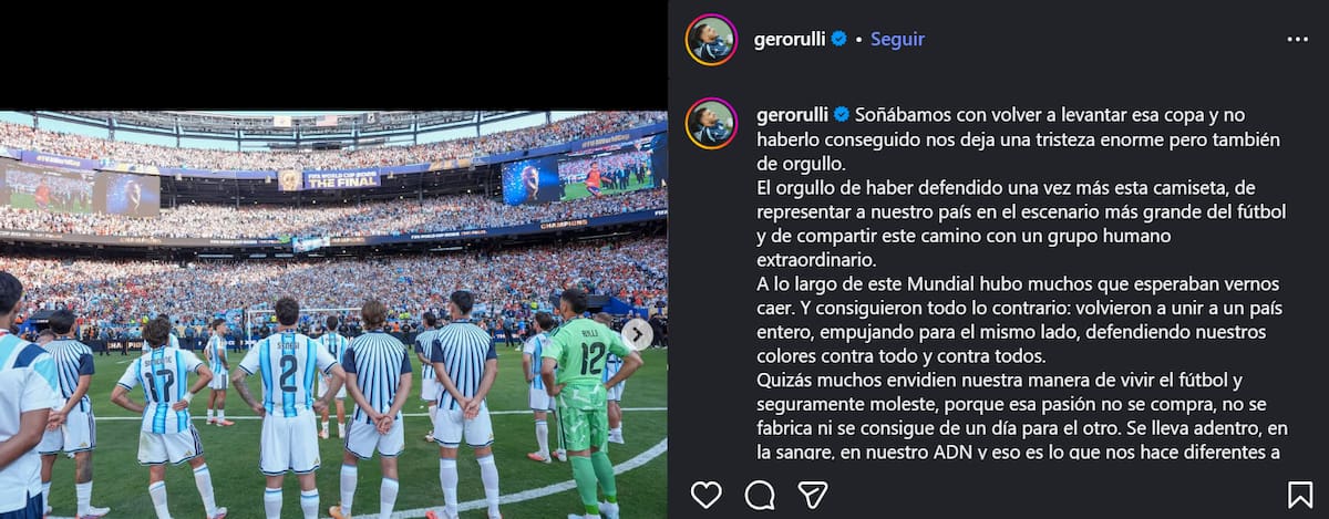 Mensaje en las redes sociales tras la final del Mundial.