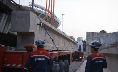 Obras sobre el Puente Cantilo, en CABA.