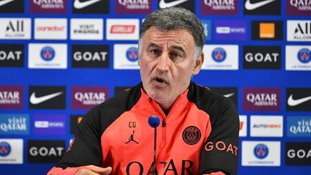 Conferencia de prensa de Christophe Galtier. Foto: Telam.