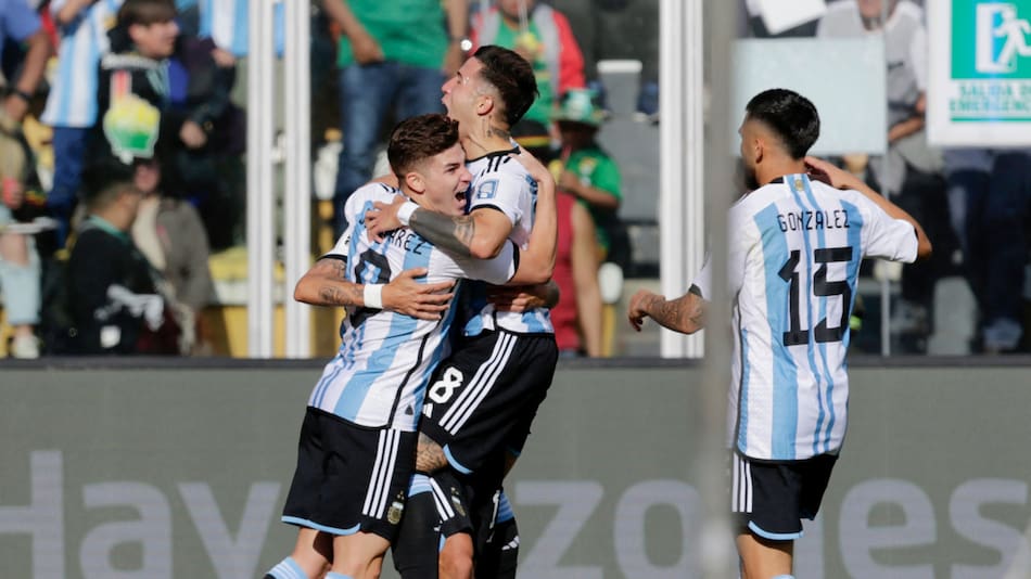 Festejo de la Selección argentina ante Bolivia por las Eliminatorias. Foto: NA