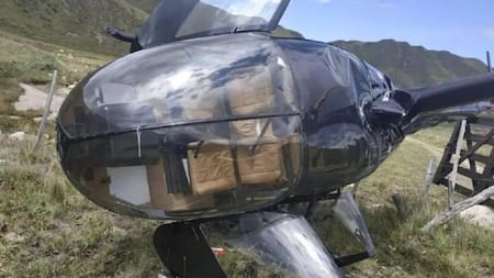 El helicóptero del Ejército Argentino que cayó cerca de Tunuyán, en Mendoza. NA