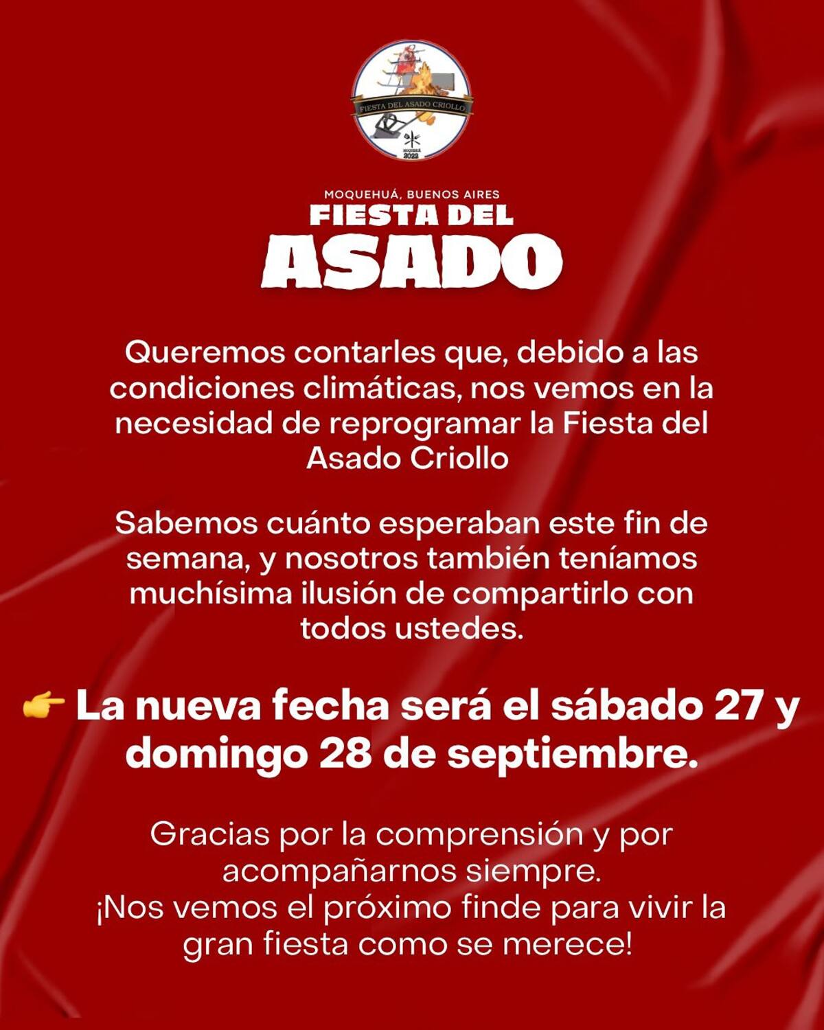 Fiesta del Asado Criollo se reprograma.