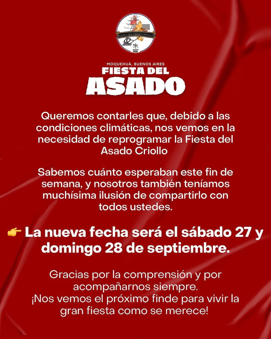 Fiesta del Asado Criollo se reprograma.