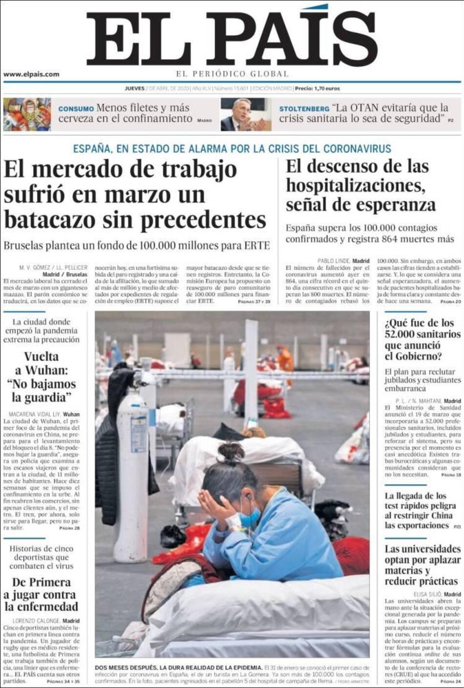 Tapas de diarios, El País, jueves 2 de abril de 2020