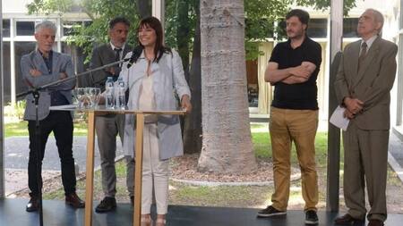 Rosario Lufrano y directivos de la TV Pública