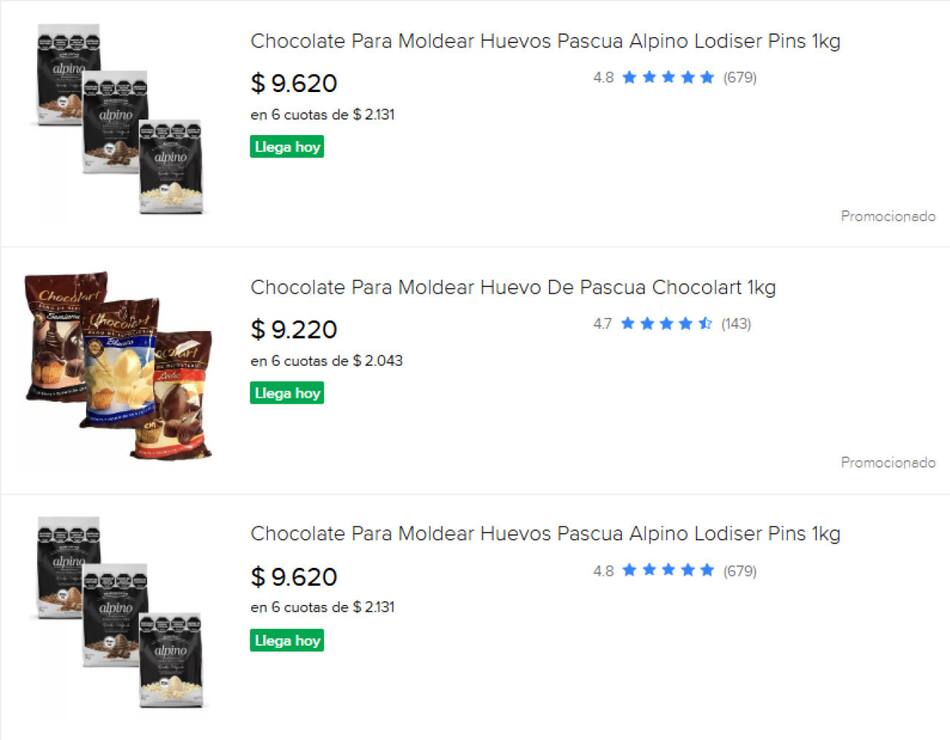 Chocolate para hacer huevos de pascua. Foto: Mercado Libre.