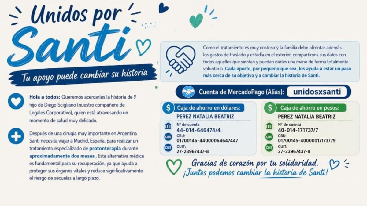 “Unidos por Santi”: el pedido solidario para que un nene y su familia puedan viajar a España por un tratamiento médico