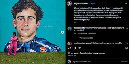 La reacción de Franco Colapinto a su mural. Foto: captura Instagram