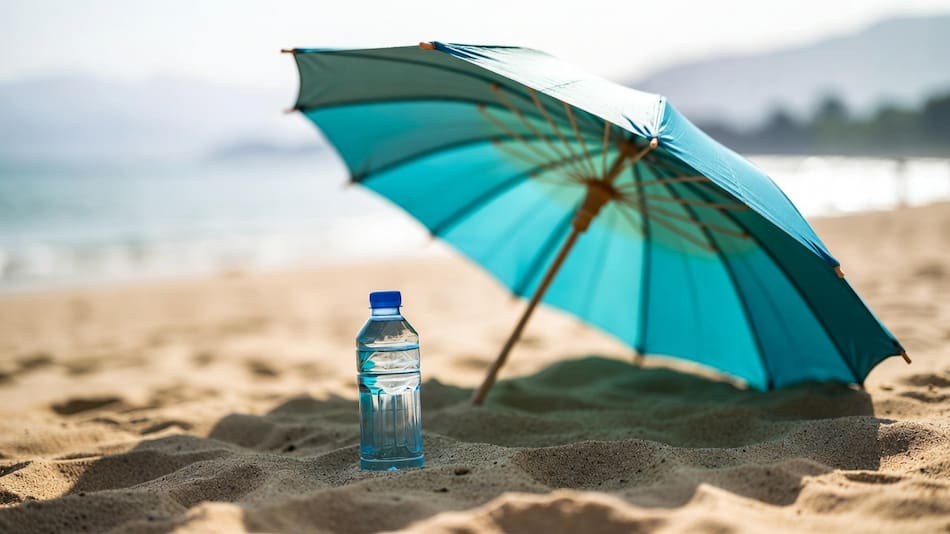 El truco de colocar una botella de agua al pie de una sombrilla en la playa.