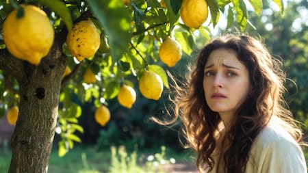 Árbol limonero con hongos.