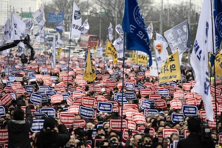 Manifestaciones de médicos en Corea del Sur. Foto: EFE.