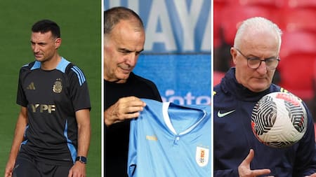 Lionel Scaloni, Marcelo Bielsa y Dorival Junior. Fotos: NA y EFE