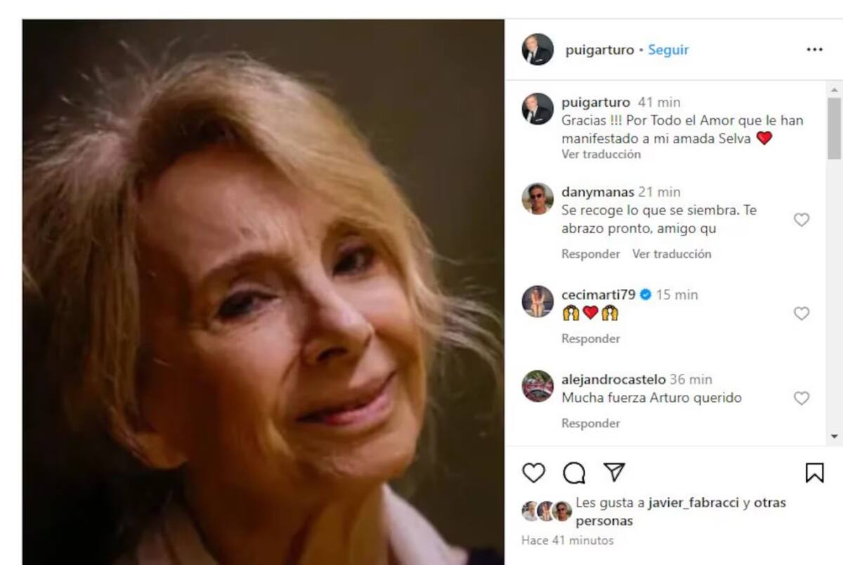 El posteo de Arturo Puig sobre Selva Alemán. Foto: Foto: Instagram/selva.aleman