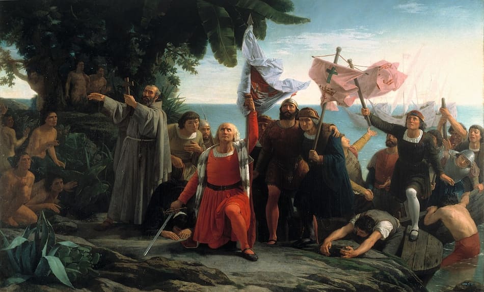 Pintura que ilustra la llegada de Cristóbal Colón a América