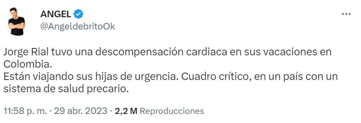 Información de Ángel de Brito sobre Rial. Foto: Twitter.
