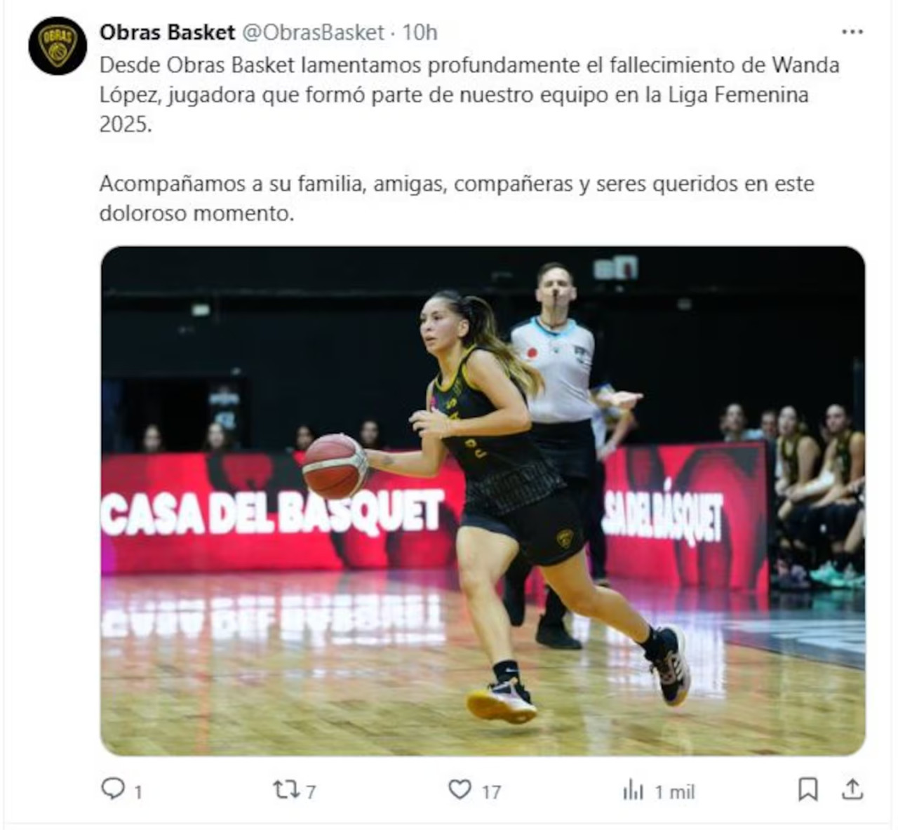 Conmoción por la muerte de Wanda López. Foto: X