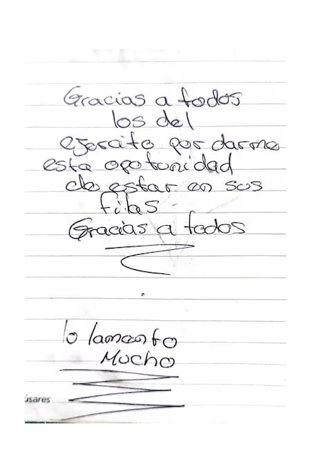 La carta que dejó el soldado Gómez antes de quitarse la vida en la quinta de olivos
