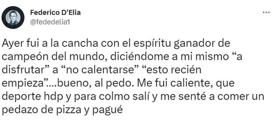 El descargo de Federico D Elia. Foto: Twitter.