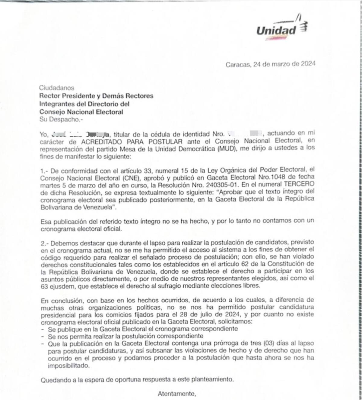 El comunicado de la oposición venezolana. Foto: X @unidadvenezuela