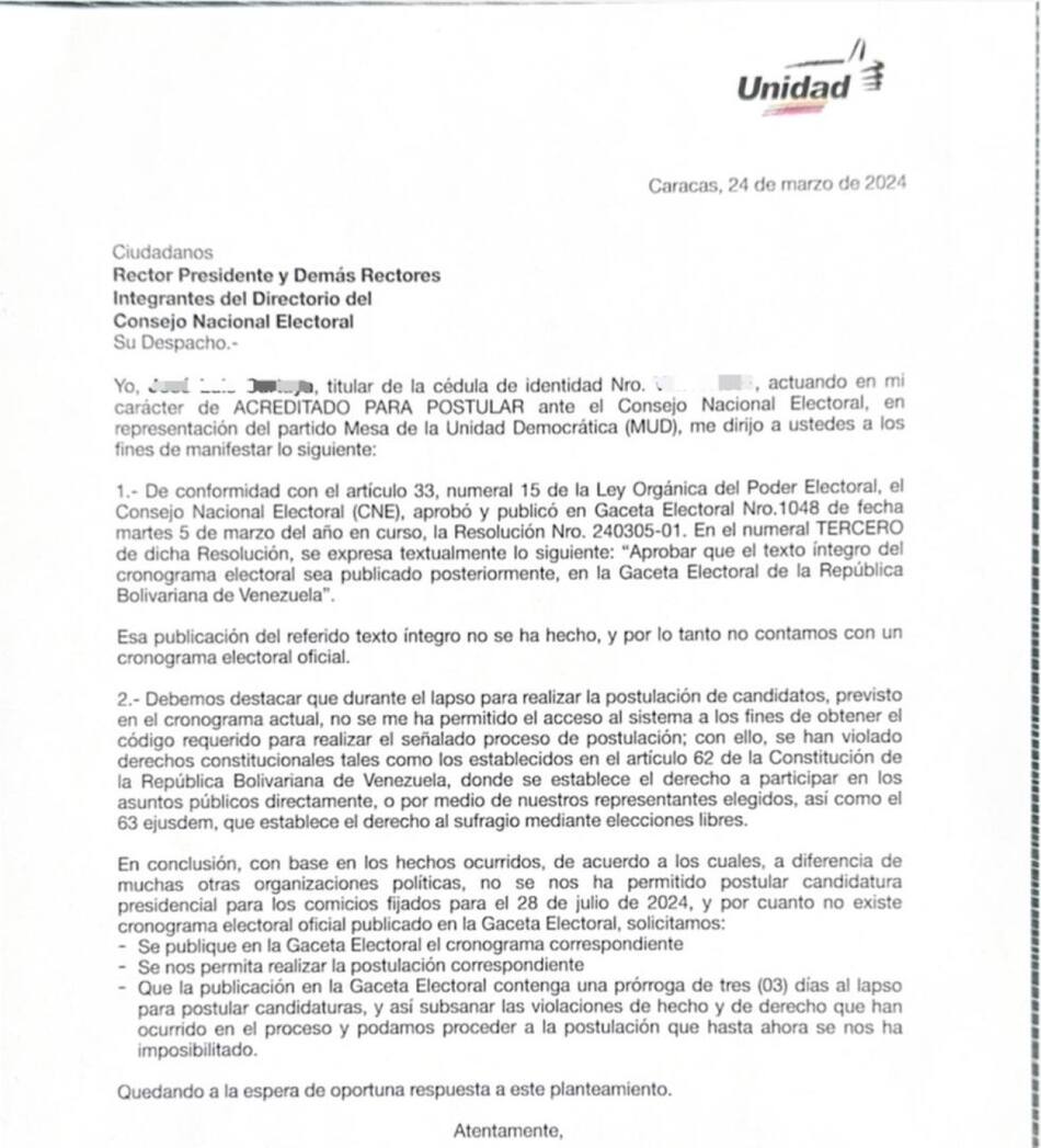 El comunicado de la oposición venezolana. Foto: X @unidadvenezuela