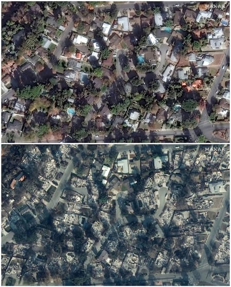 El antes y después de Los Ángeles tras los incendios. Foto: Reuters/MAXAR.
