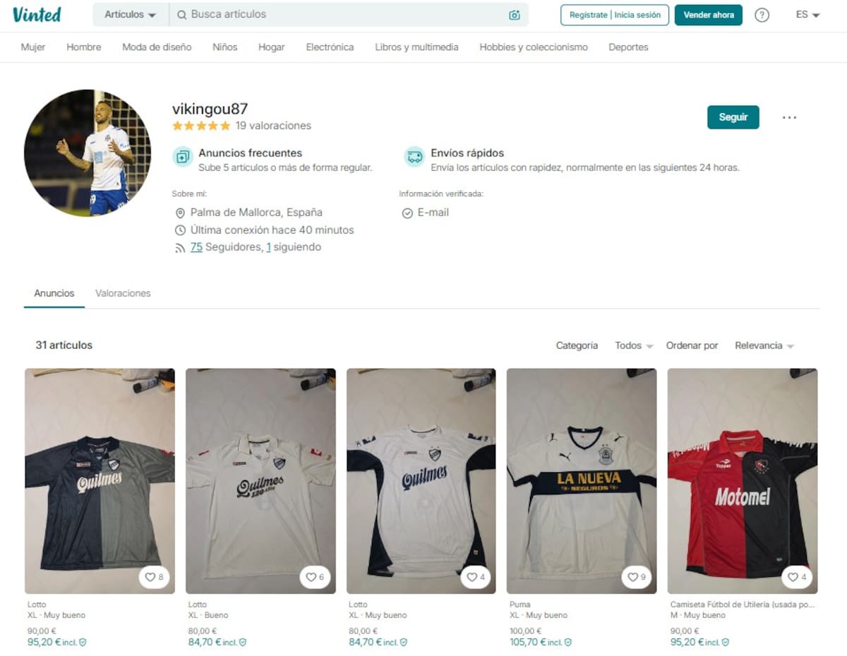 Lucas Aveldaño sorprendió al poner a la venta camisetas de distintos clubes en una reconocida plataforma europea de segunda mano.