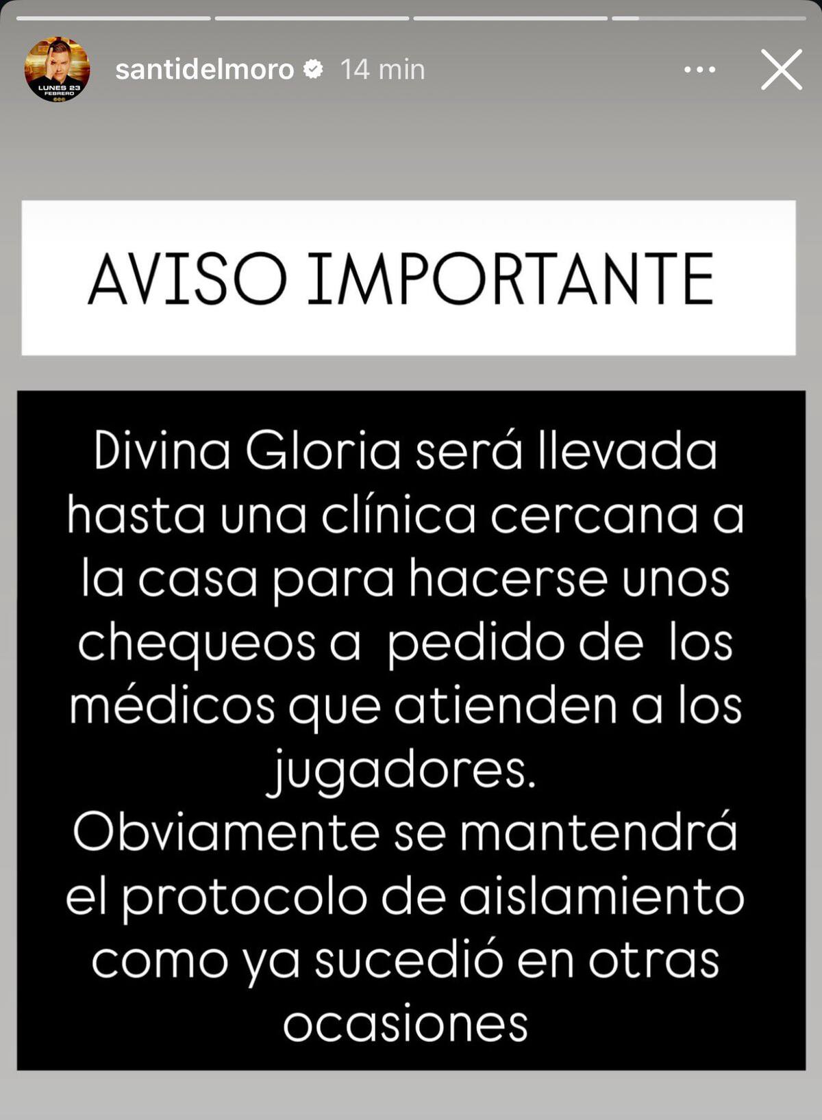 Mensaje de Santiago Del Moro por la internación de Divina Gloria.