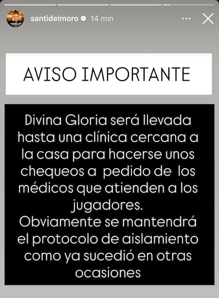 Mensaje de Santiago Del Moro por la internación de Divina Gloria.