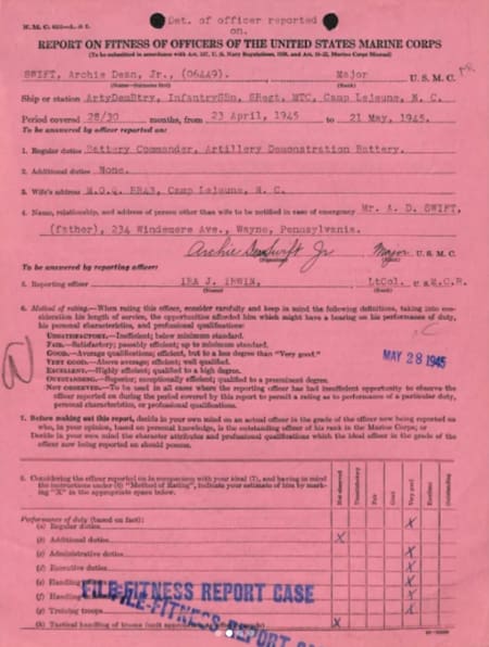 Informe de aptitud física de Archie Dean Swift, Jr. Foto: Instagram (usnatarchives) - Administración Nacional de Archivos y Registros,